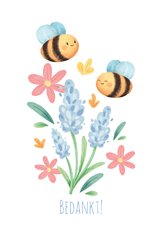 Bedankkaartje met bijtjes en bloemen