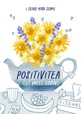 Beterschapskaart positivitea bloemen theepot illustratie