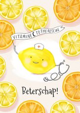 Beterschapskaart vitamines met grappig citroen karaktertje