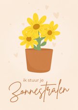 Beterschapskaartje met gele bloemen zonnestralen sturen