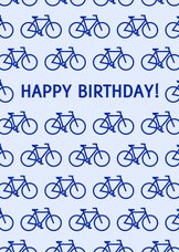Blauwe verjaardagskaart met fietsen happy birthday