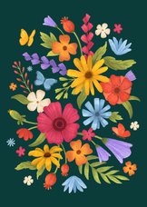 Bloemenkaart kleurrijk illustratie bloemen vlinders