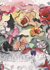 Bloemenkaart vrolijke schaal met kunstbloemen