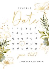 Botanische save the date kaart kalender watercolour goud