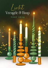 Christelijke nieuwjaarskaart kaarsen licht vreugde hoop god