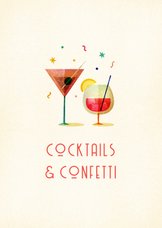 Cocktailkaart retro met glazen en confetti