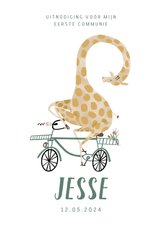 Communie kaartje giraf op de fiets illustratie