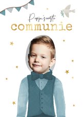 Communie outfit illustratie uitnodiging jongen kerk foto