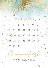 Communie save the date kaart waterverf kalender goud