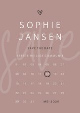 Communie save the date minimalistisch met hartje kalender