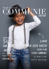 Communie uitnodiging magazine met foto en teksten jongen
