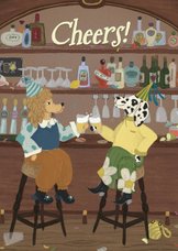 Dierenkaart Cheers met proostende honden in een bar/pub