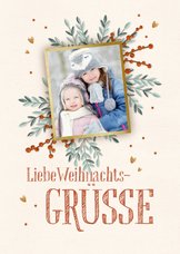 Duitse Kerstkaart met een foto op takken