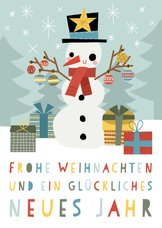 Duitse kerstkaart met vrolijke sneeuwpop