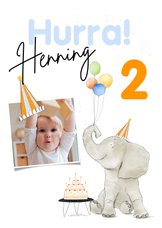 Duitse verjaardagskaart met een olifant en ballonnen