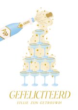 Elegante huwelijks felicitatiekaart met champagnetoren