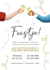 Feestelijke kerstborrel uitnodiging met proostende handjes