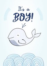 Felicitatie geboorte jongen met hippe blauwe walvis