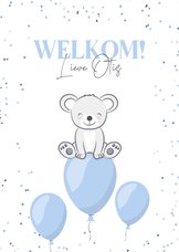 Felicitatie geboorte jongetje koala op ballon met confetti