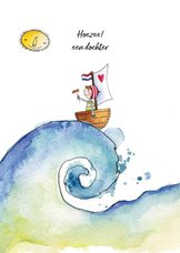 Felicitatie geboorte meisje illustratie bootje zee