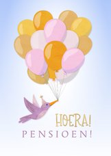 Felicitatie pensioen feestelijke vogel met hippe ballonnen