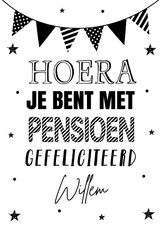 Felicitatie pensioen typografie slinger zwart-wit