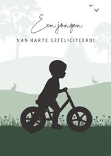 Felicitatie silhouet jongen op fiets