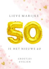 Felicitatiekaart 50ste verjaardag met gouden balloncijfers