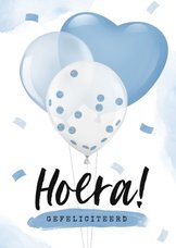 Felicitatiekaart baby jongen zwanger ballonnen confetti