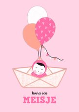 Felicitatiekaart dochter bootje ballonnen roze