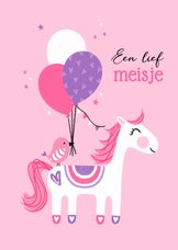 Felicitatiekaart dochter paard ballonnen roze paars