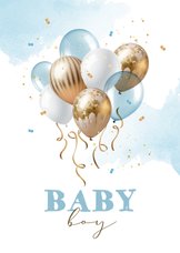 Felicitatiekaart geboorte baby boy ballonnen jongen blauw