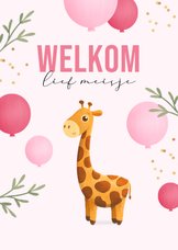 Felicitatiekaart geboorte giraf ballonnen meisje dieren