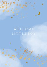 Felicitatiekaart geboorte jongen wolken sterretjes goudlook
