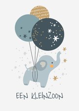 Felicitatiekaart geboorte - kleinzoon olifant met ballonnen