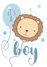 Felicitatiekaart geboorte - Leeuw met balonnen jongen