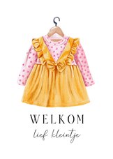 Felicitatiekaart geboorte meisje jurk met geel en roze