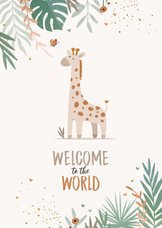 Felicitatiekaart geboorte met giraf en bladeren