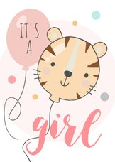 Felicitatiekaart geboorte - Tijgerballon meisje