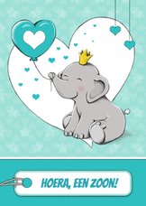 Felicitatiekaart geboorte zoon met olifant en ballon 