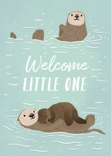 Felicitatiekaart geboortje otters met kindje
