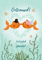 Felicitatiekaart getrouwd met illustratie van goudvissen