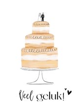 Felicitatiekaart huwelijk veel geluk pas getrouwd stel taart