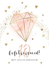 Felicitatiekaart huwelijksjubileum met diamant en hartjes
