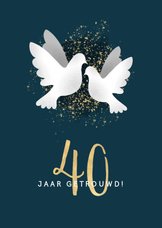 Felicitatiekaart jubileum '40' met duifjes en spetters