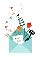 Felicitatiekaart met envelop en bloemen