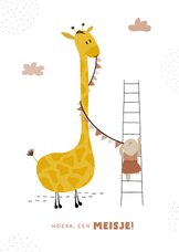 Felicitatiekaart met giraffe 'hoera een meisje'
