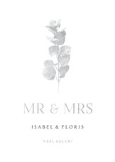 Felicitatiekaart MR & MRS met eucalyptustak in zilverlook