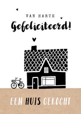 Felicitatiekaart nieuwe woning huis gekocht huis fiets