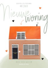 Felicitatiekaart nieuwe woning huis illustratie en hartjes